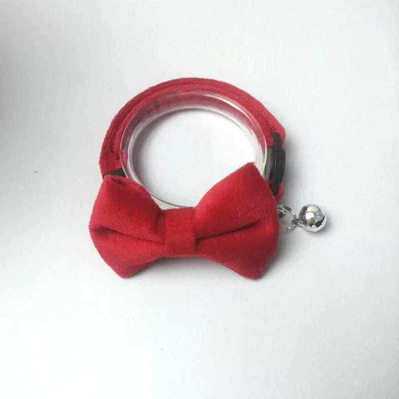 1Pcs/2Pcs Cat Collar with Bell Bow Tie Velvet & Fabric Adjustable Safety Collar for Small Dogs Kittens Pet Supplies