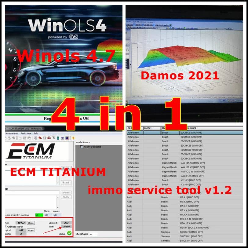 2026 Hot WinOLS 4.7 Auto Repair Software with Damos 2021 Files ECM Titanium 26100 Immo Service Tool V1.2 Auto Repair Software