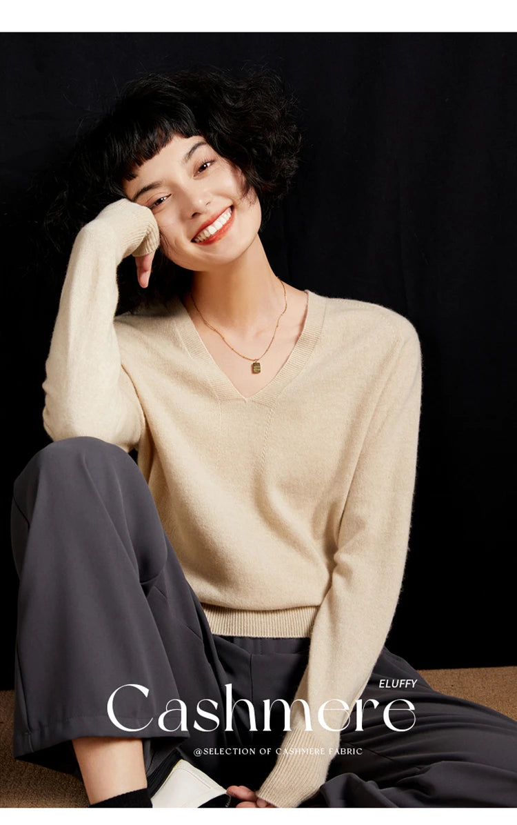 Women's Cashmere V-Neck Sweater, Knit Pullover