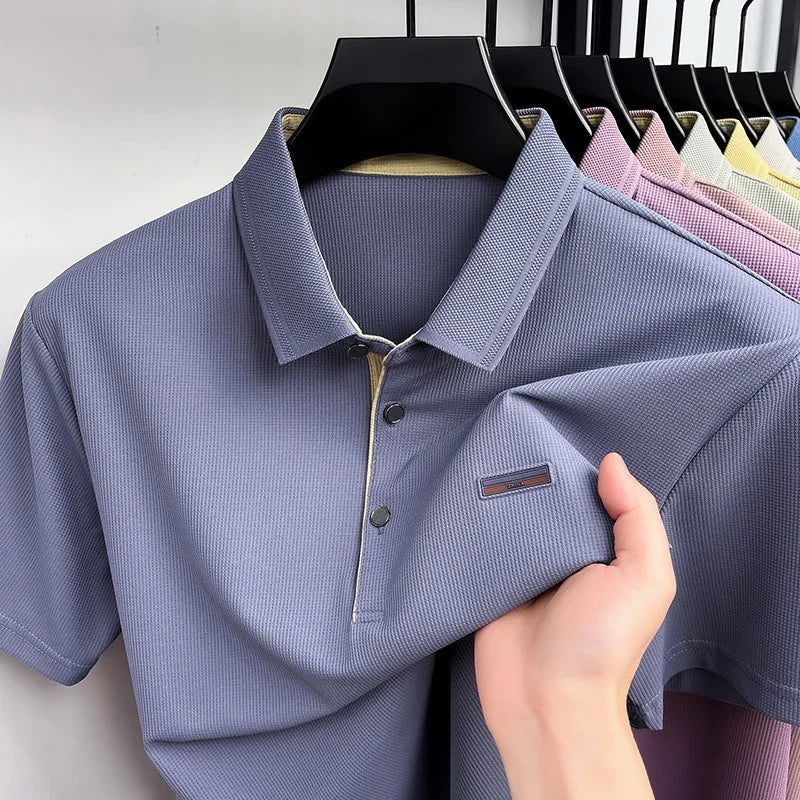 Men's Waffle Mesh Polo Tee - Lightweight Lapel, Elastic Comfort
