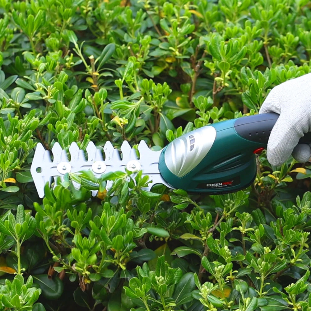 POSENPRO Cordless 2-in-1 Hedge & Grass Trimmer – 7.2V Handheld Shrub Shear for Garden