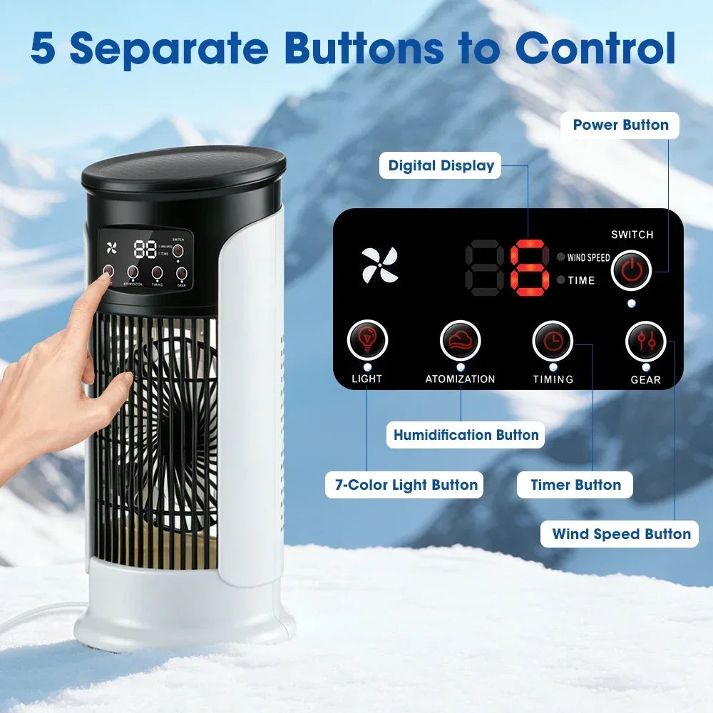 Portable Misting Air Cooler Fan – 6 Speeds, USB Desktop Cooler with LED Display & Timer