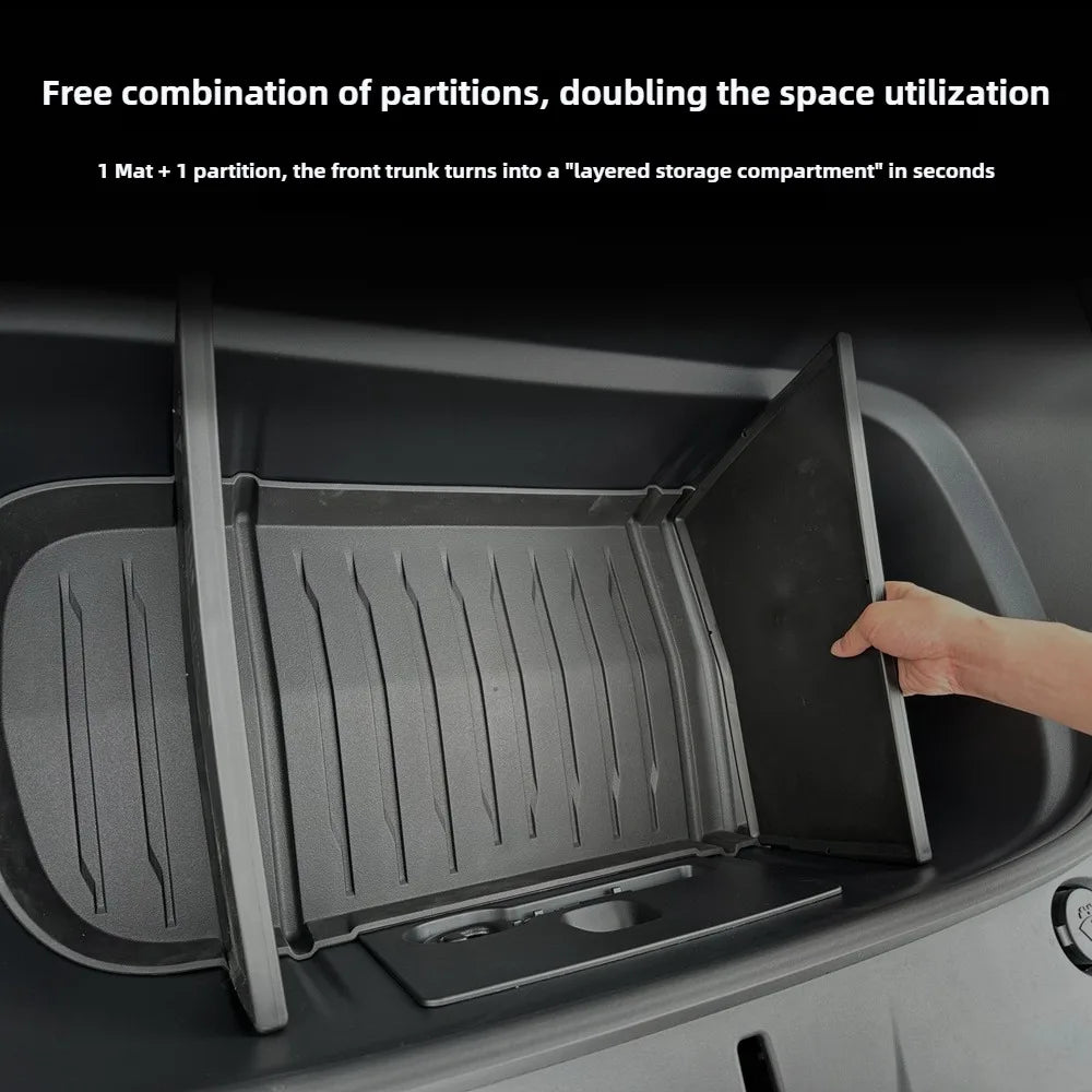 For Tesla Model Y 2026 Juniper TPE Front Trunk Cargo Liner Tray Mat Frunk Layered Partition Plate Organizer Divider Baffle Board