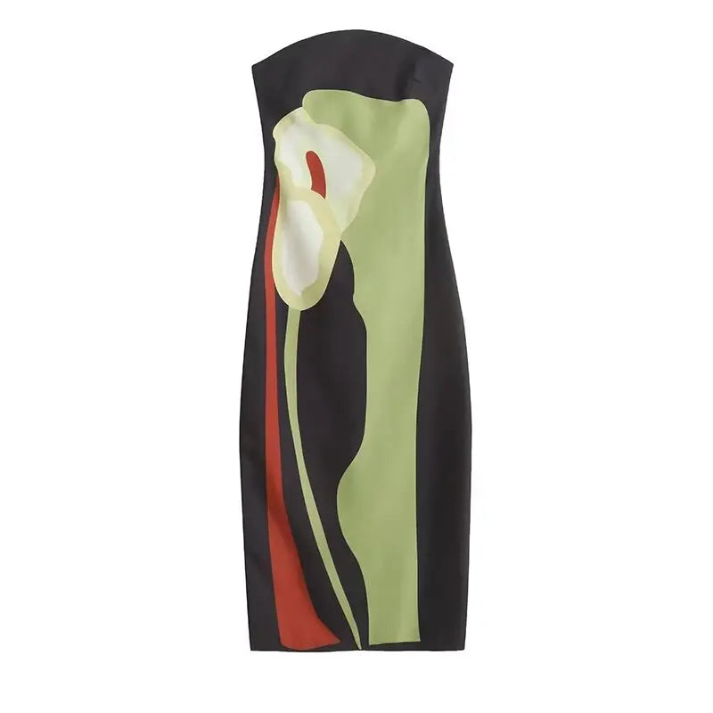 2026 Summer Women Strapless Backless Flower Printed Long Dress Women Sleeveless Off Shoulder Vestidos Plus Size S-3XL Streetwear