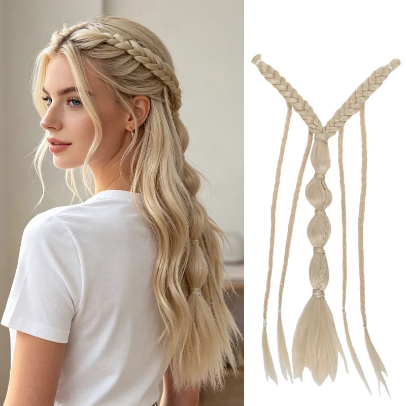 Elf Style Half Head Braided Hair Extensions with BB Clips, Synthetic Fiber Fake Hair for Women, Easy Back of Head Styling