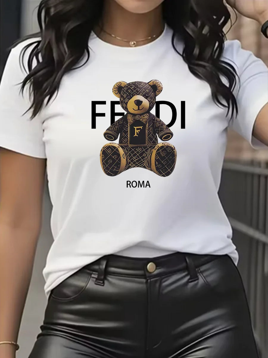 Women's Teddy-Bear Graphic T-Shirt — Soft Crew-Neck Short-Sleeve Top
