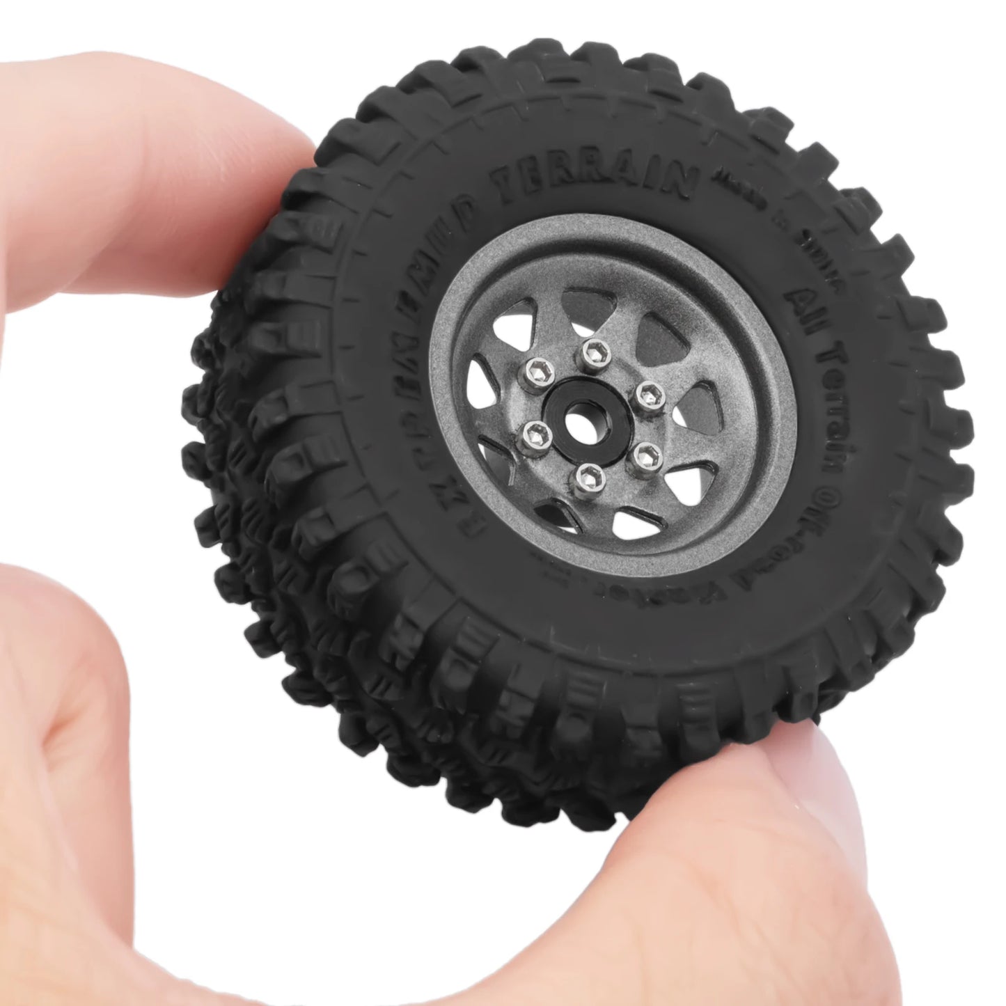 RCXAZ 1.0" Beadlock Wheel Rims 52*19mm Tires Set for 1/18 1/24 RC Crawler Car Axial SCX24 FMS FCX24 TRX4M (W1004-T1014)