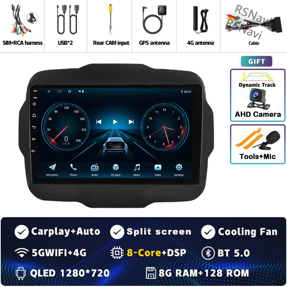 Android 16 For Jeep Renegade 2016 - 2020 2K QLED Android Car Radio Multimedia Video Player GPS AI Voice CarPlay 4G Stereo