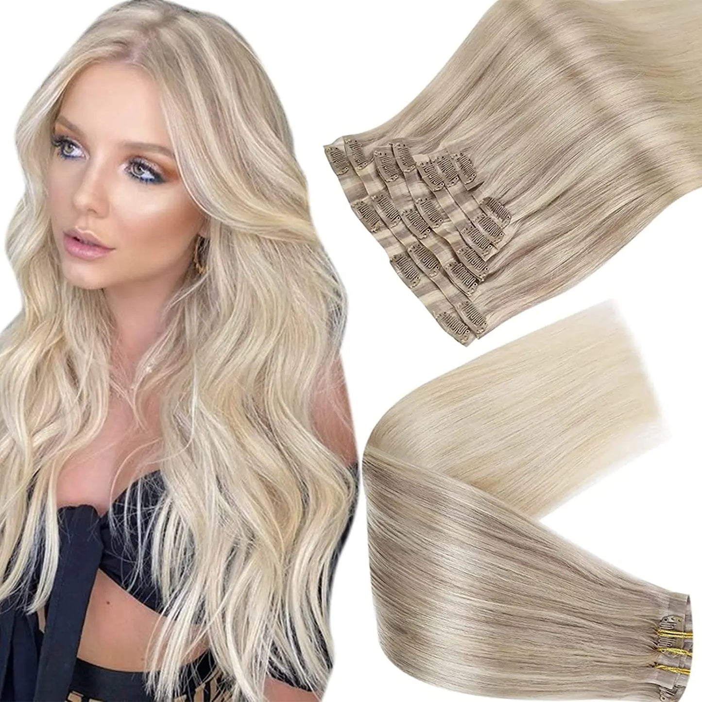 Full Shine Seamless Clip in Hair Extensions Remy Human Hair 8Pcs 120g & 80g Clip In Hair Extensions Human Hair Blonde Skin Weft