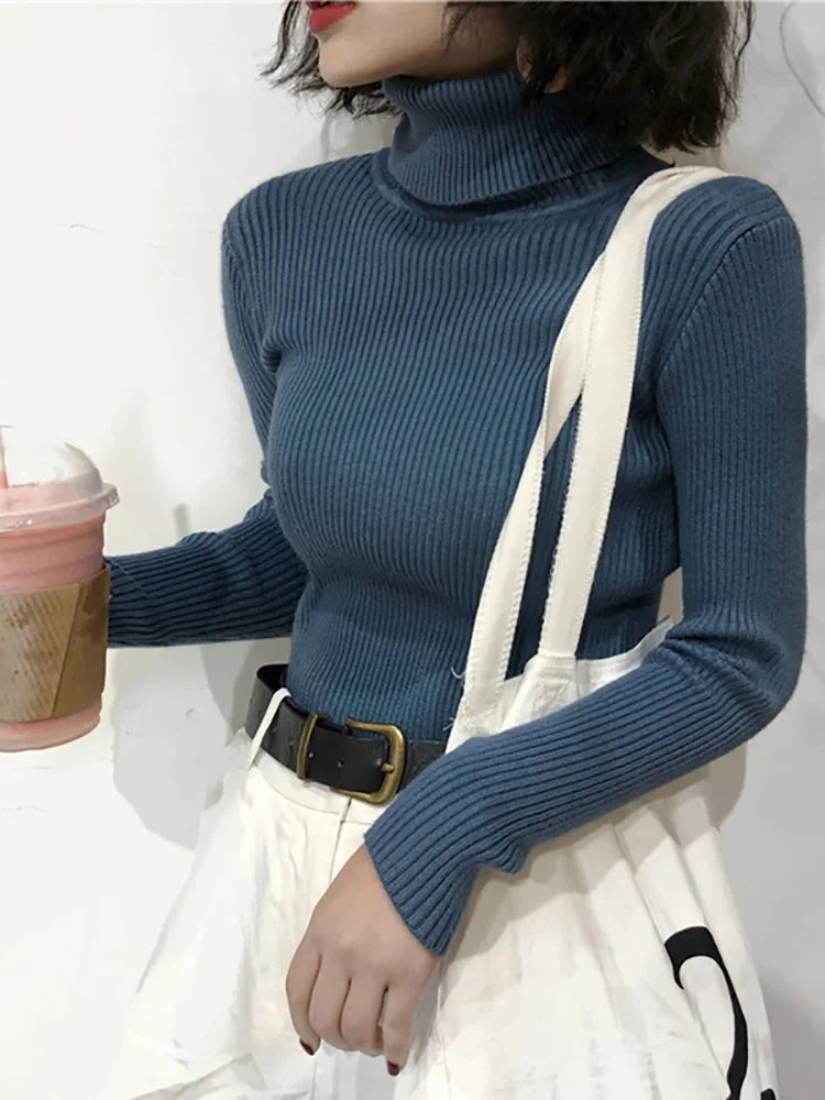 Women's Korean Turtleneck Sweater — Slim Knit Jumper