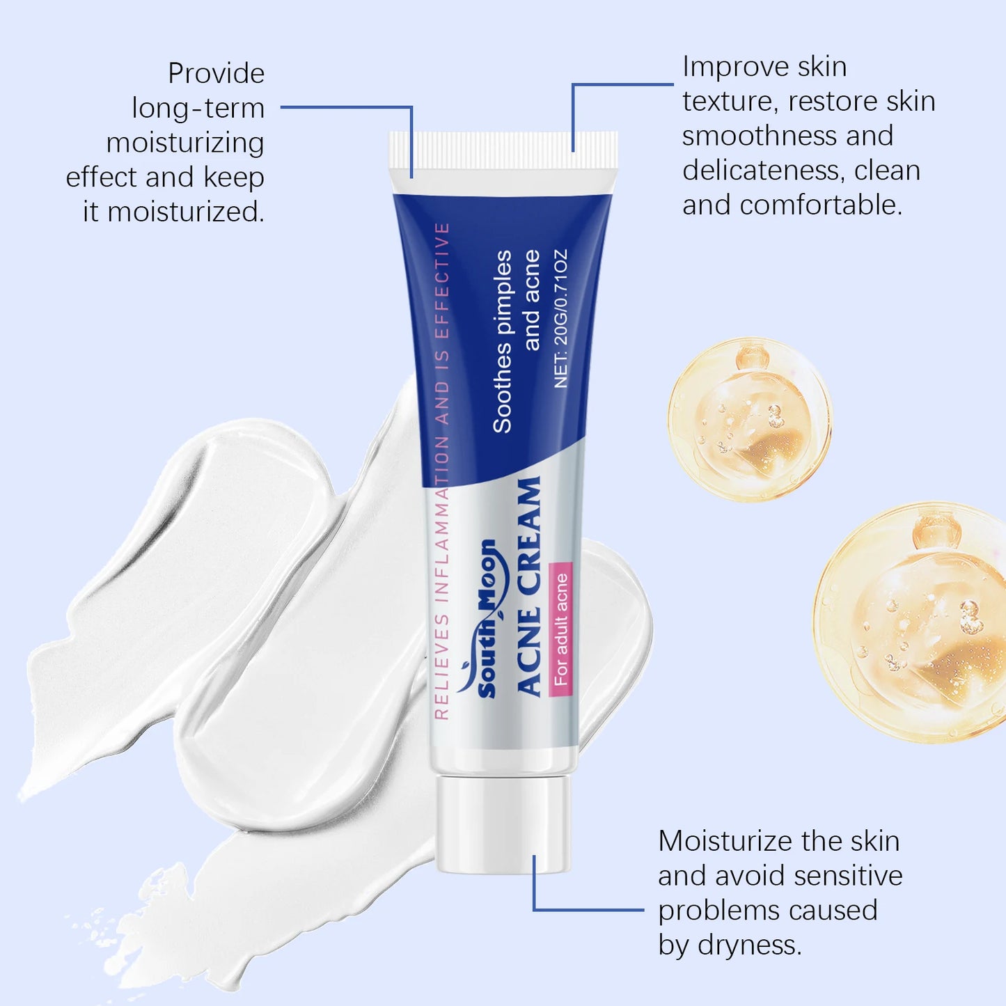 South Moon Anti Acne Cream Oil Control Repair Pimple Spot Remove Acne Mark Cleaning Refreshing Moisturize Skin Pore Shrink Cream