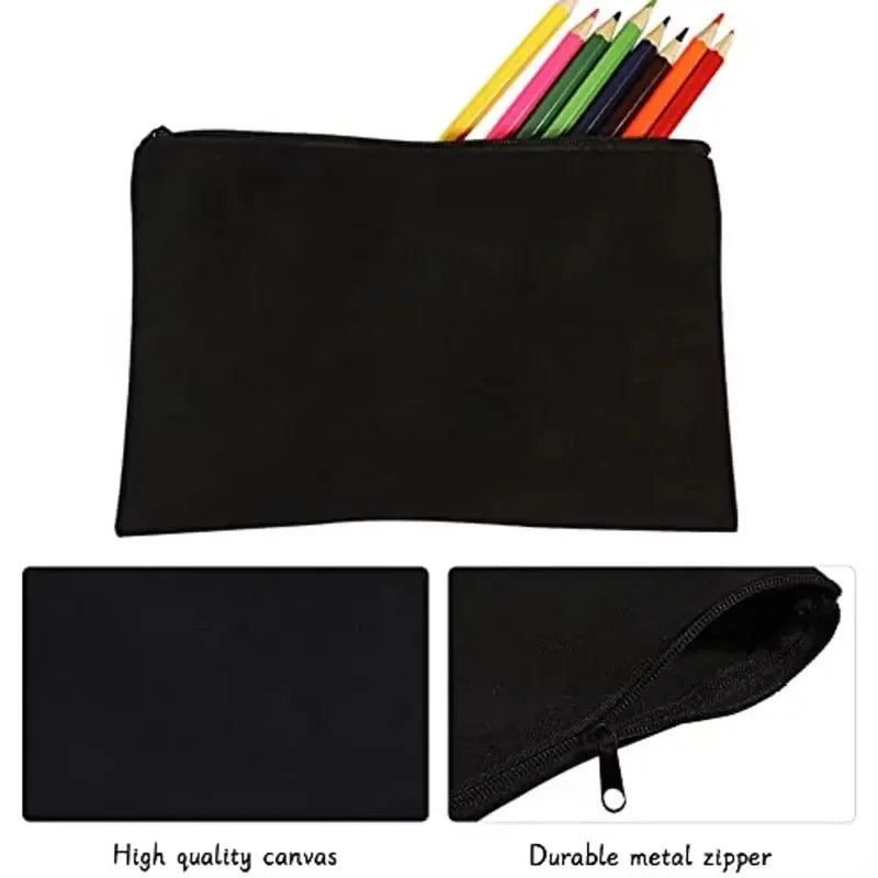DIY Blank Canvas Zipper Pouch Bags School Pencil Bag Case for School DIY Craft Bag Canvas Makeup Bags Handmade Gift Bag