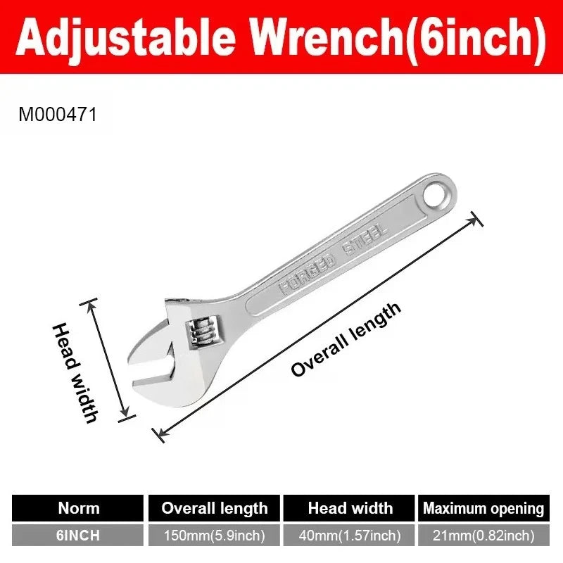 Openin Long Handle Universal Spanner  Adjustable Wrench Large Clamp Steel Mechanical Workshop Hand Repair Tools 6/8/10/12 inchs