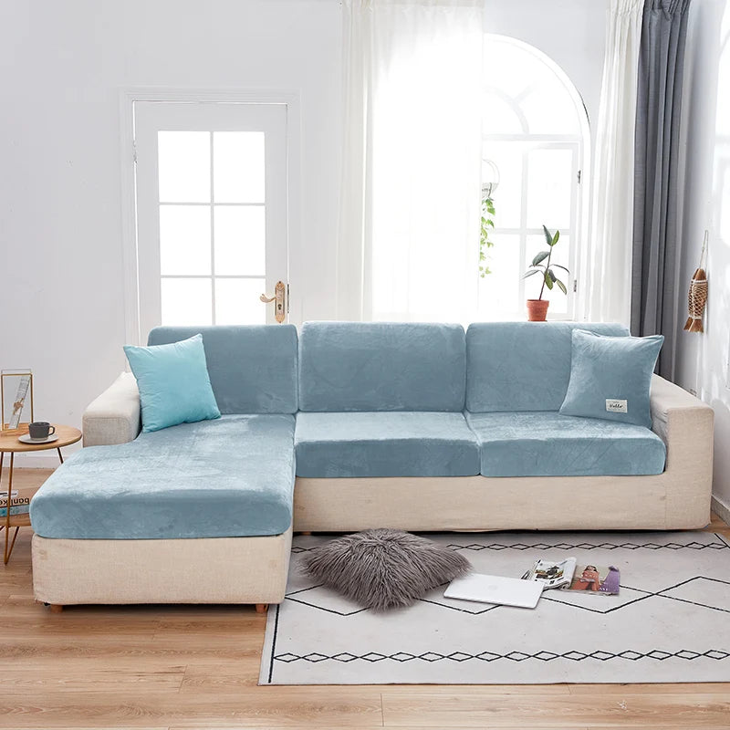 Velvet Sofa Covers for Living Room Elastic Plush Sofa Seat Cushion Cover Soft Couch Slipcover Furniture Protector for Home