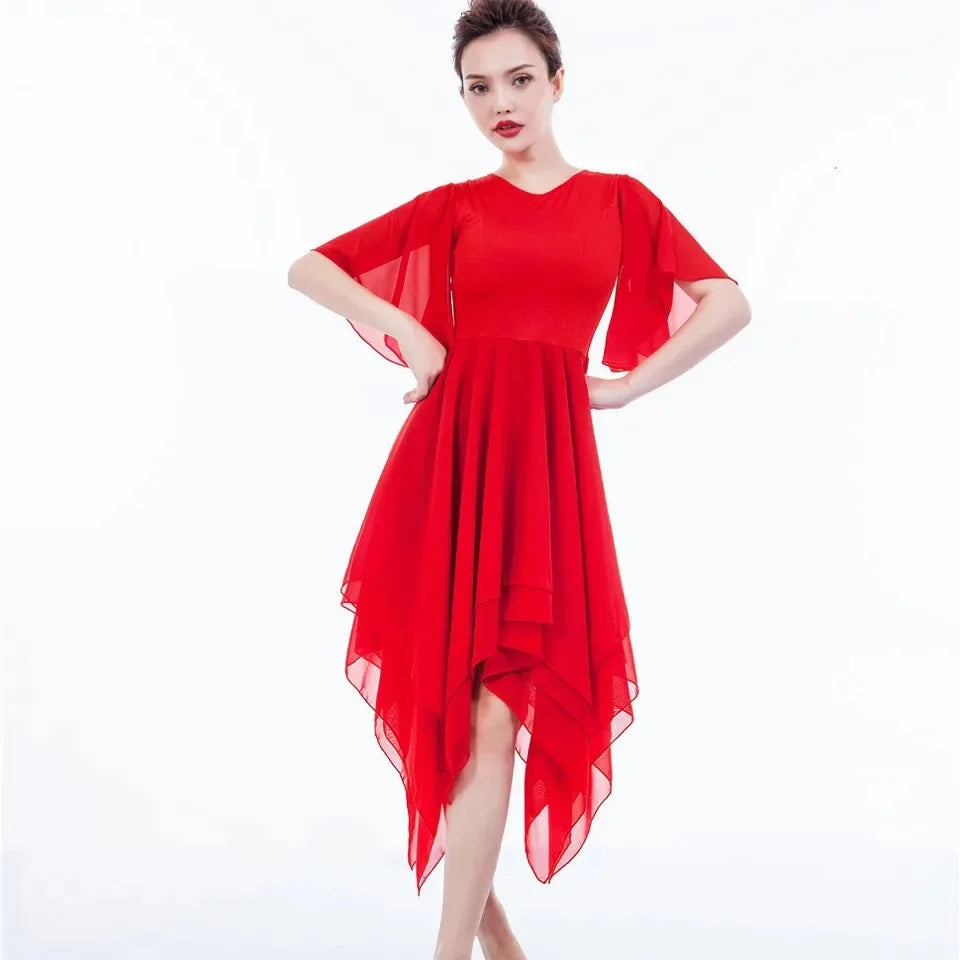 Women's half-sleeve mesh tutu dance dress