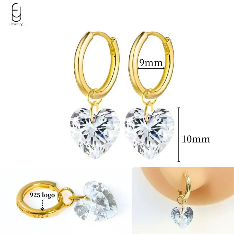 925 Sterling Silver Crystal Drop Earrings for Women - Heart & Flower Studs