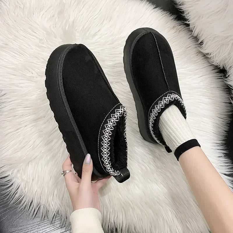 Snow Boots for Women 2024 Winter New Cashmere Warm Thick Soles Without Heel-covered Hair Half Slipper Cotton Shoes for Women