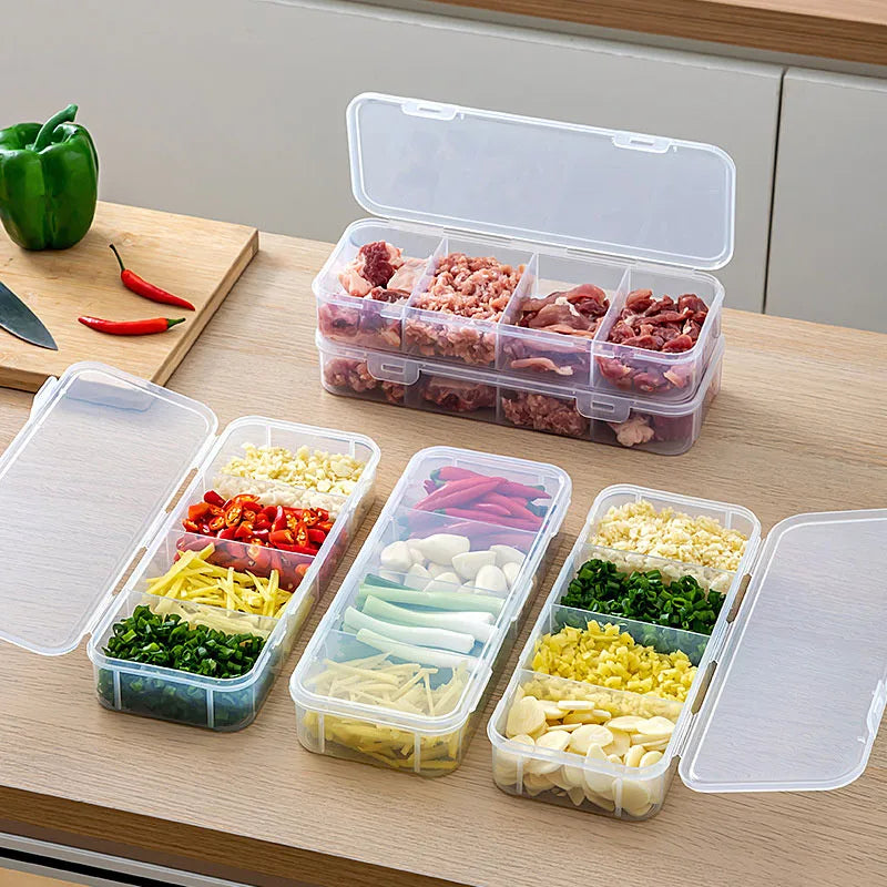 4-Grid Fridge Storage Box - Stackable Ginger & Garlic Organizer