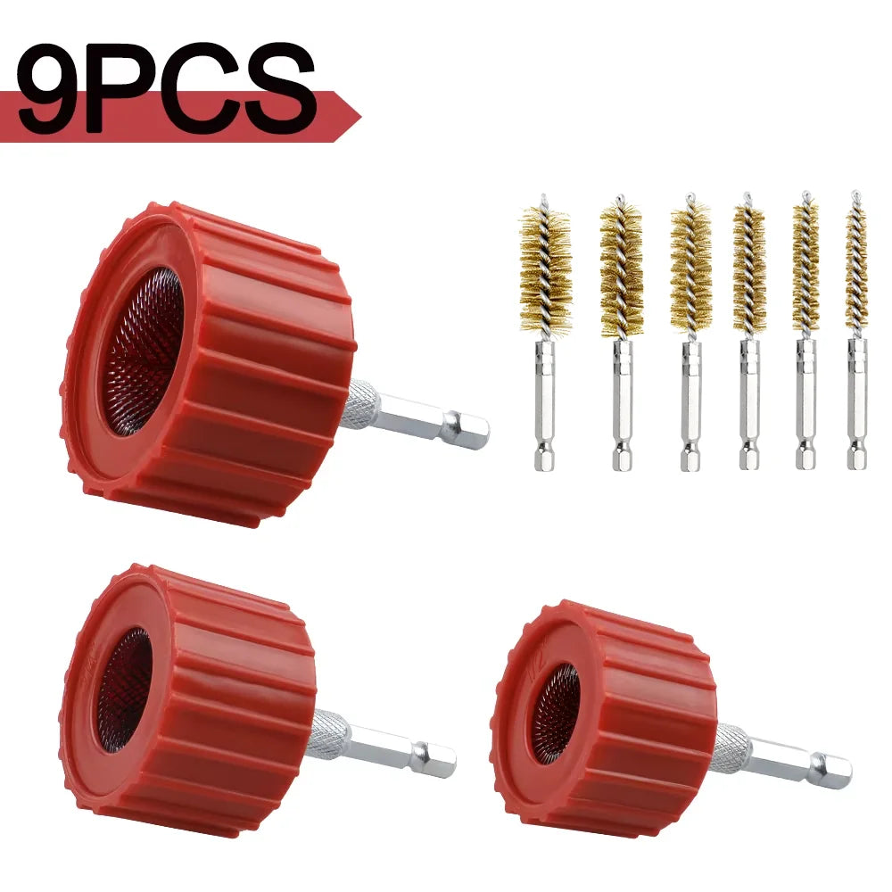 3/9Pcs Copper Pipe Cleaner Set(1/2, 3/4 & 1Inch)  Copper Tube Cleaning Brush and Stainless Steel Hex Bar Twisted Wire Hole Brush