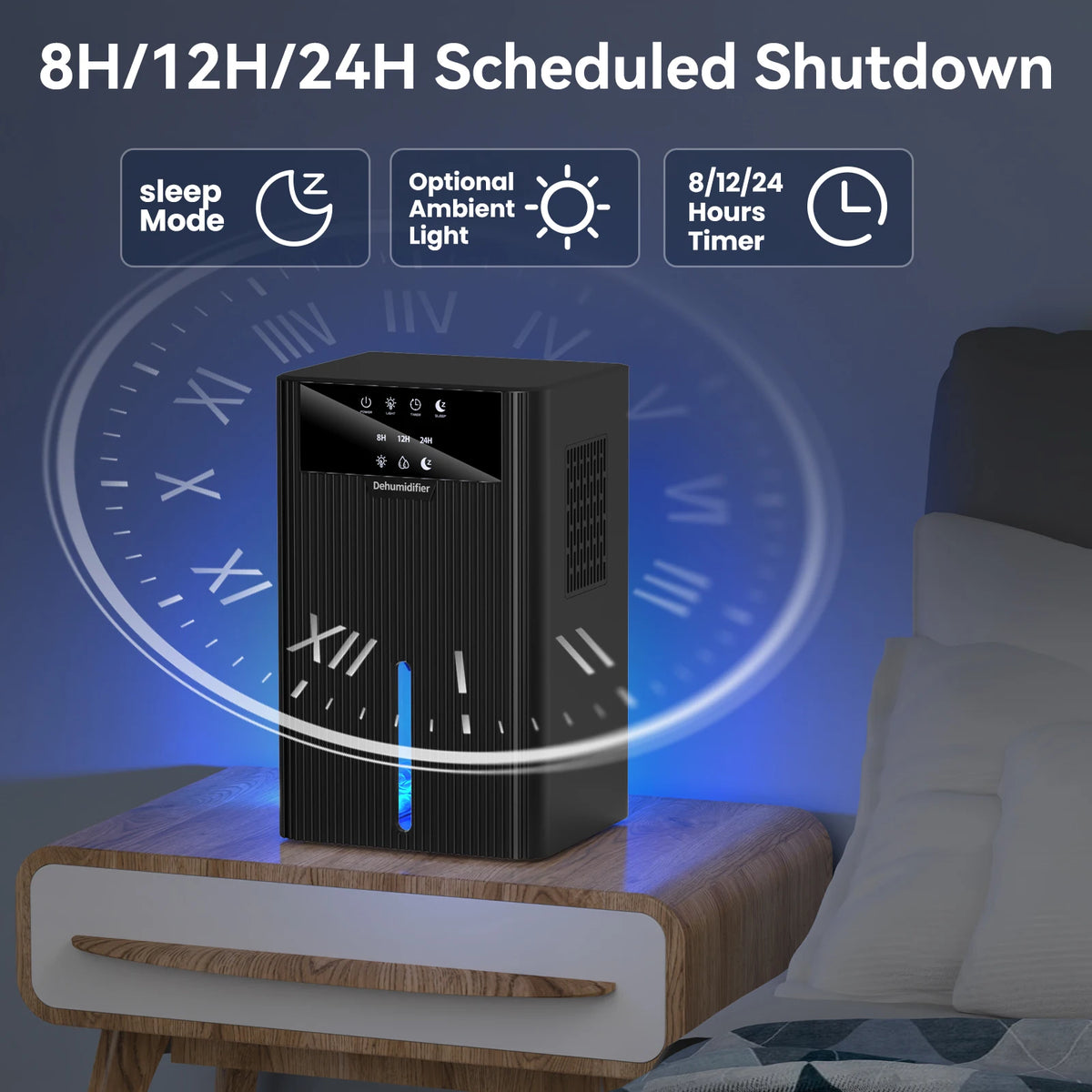 Portable Home Dehumidifier Moisture Absorber Air Purifier Drying Compact Humidity Control Device with 2200ML Large Water Tank