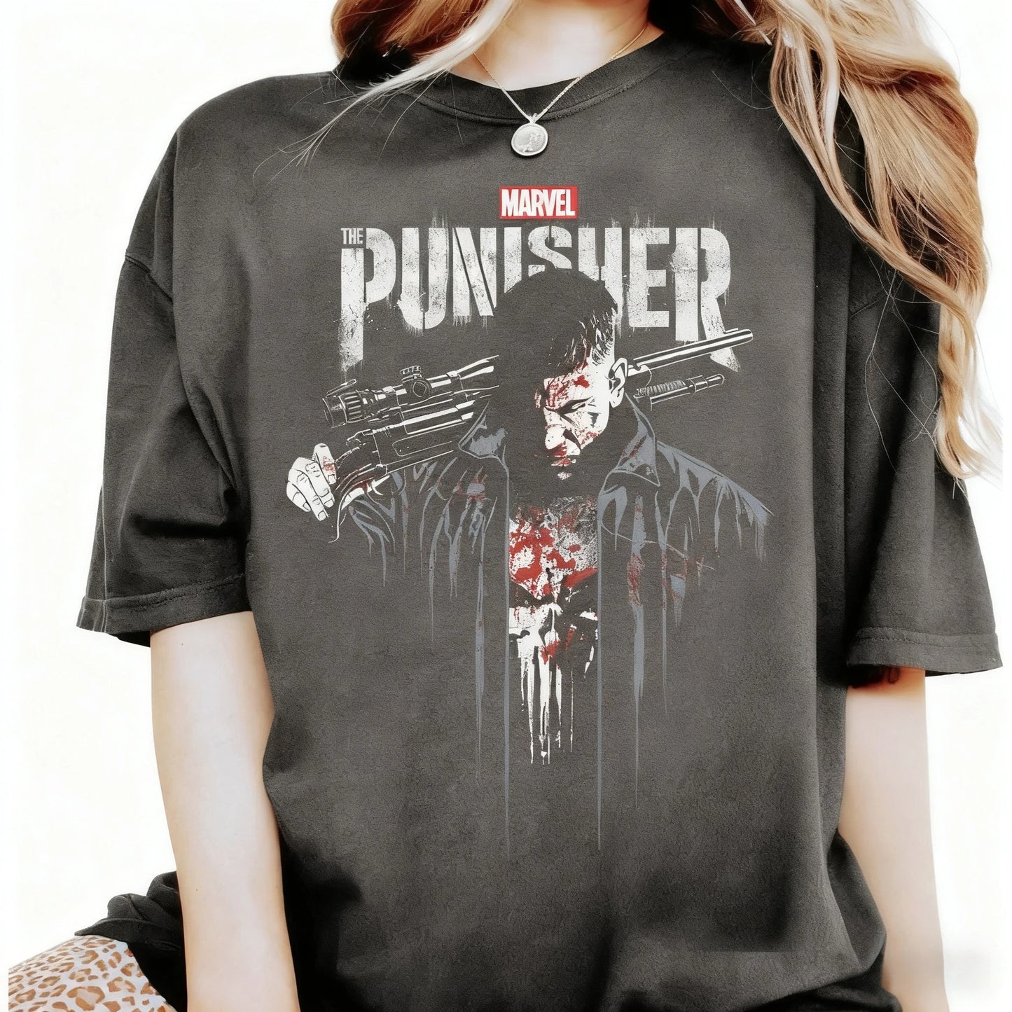 Marvel 2026 New Marvel Punisher Skull Logo Print Stylish High Quality Unisex Short Sleeve Casual Plus Size T-Shirt
