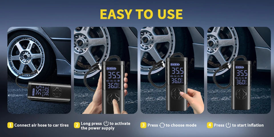 Cordless Car Tire Inflator Portable Air Compressor, 150 PSI Air Pump with Pressure Gauge, for Bicycle Bikes Motorcycles Balls