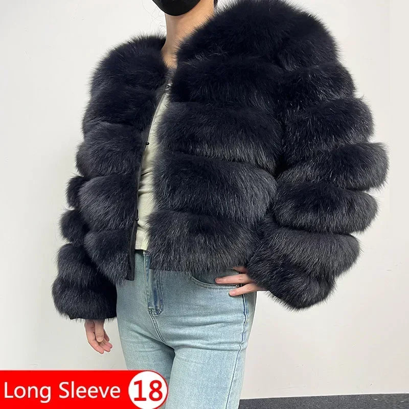 Women's Fox Fur Coat with Detachable Sleeves
