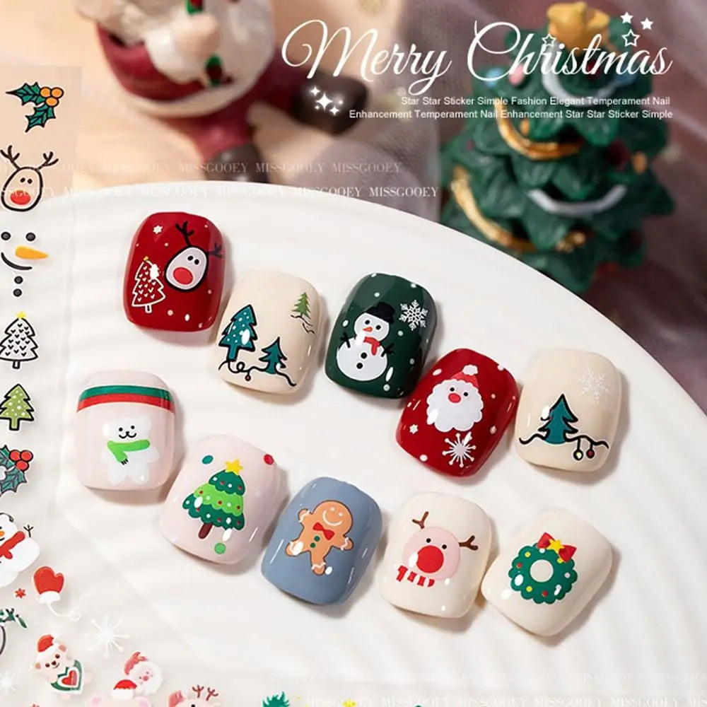 30pcs Christmas Nail Art Stickers Cartoon Holiday Design Santa/Reindeer/Snowflakes Nail Decals Sparkle Festive Manicures & Gifts