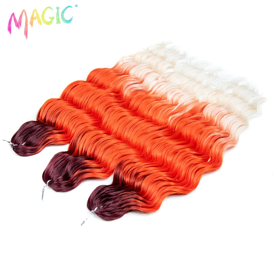 Anna Synthetic Hair 24 Inch Water Wave Braiding Hair Extensions Ombre Blonde Deep Wave Afro Curl Twist Crochet Hair for Women