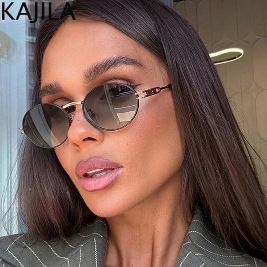 Small Oval Steampunk Sunglasses for Women — Metal Frame UV400
