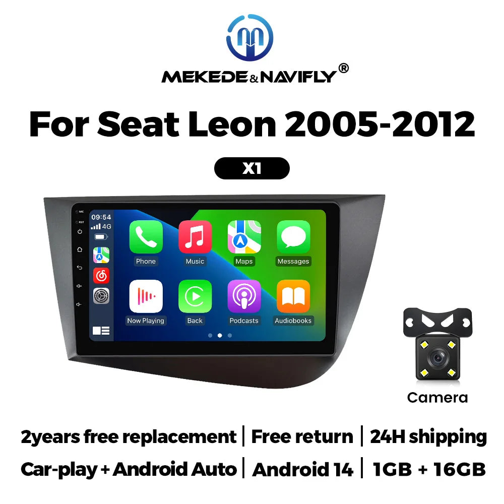 Wireless Carplay Car Radio 2G+32G For Seat Leon 2 MK2 2005 2006 2007 2008-2012 Android 14 Navigation GPS Multimedia Video Player