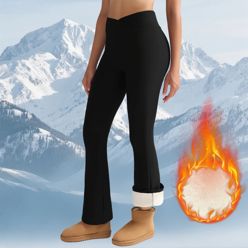 Women's Fleece Lined Flared Leggings - High Waist Thermal Pants - photo 11