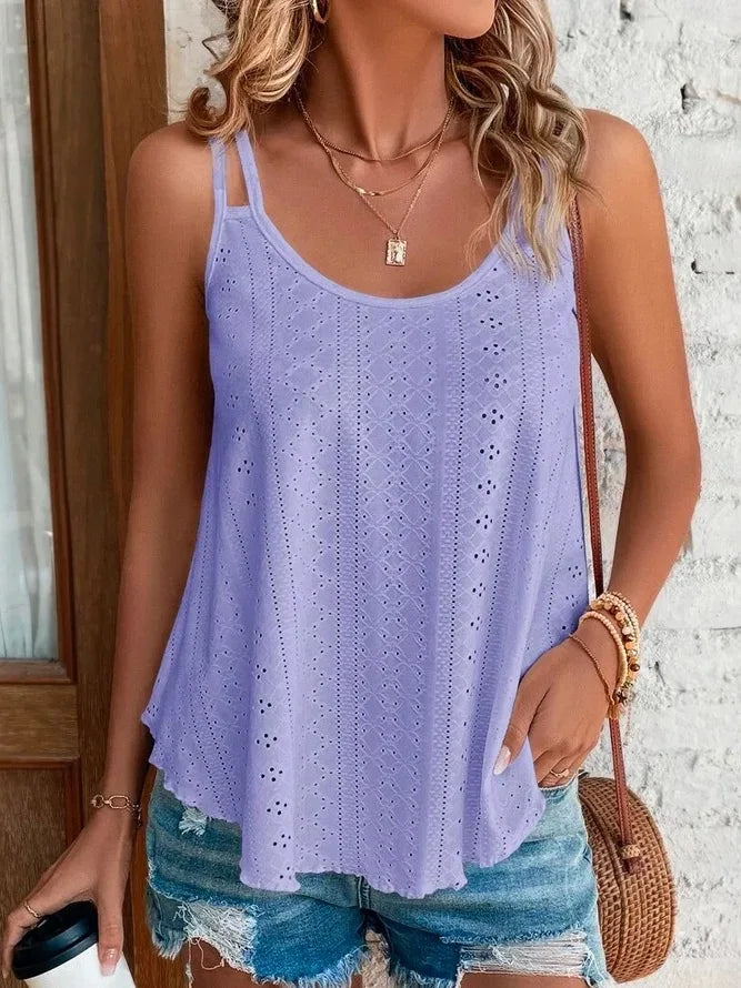 Women's Boho Hollow-Out Cami — Plus-Size Loose Beach Tank Top (up to 5XL)