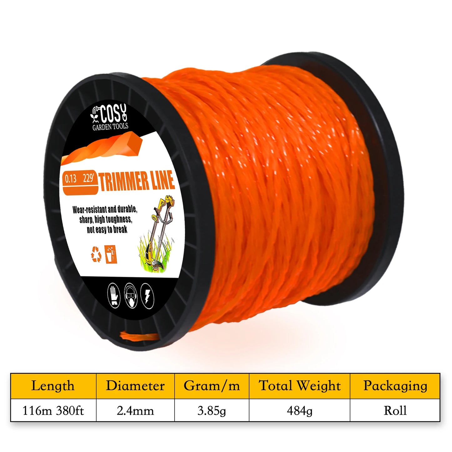 TSES 2.0~4.0mm Twisted Trimmer Line Heavy Duty Weed Whacker Line Weed Eater Line Strimmer Line for Lawn, Garden