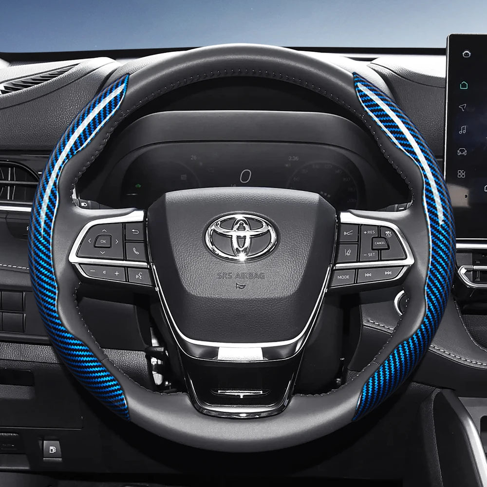 Suitable for Toyota Carbon Fiber Texture Steering Wheel Cover with Segmented Quick-Release Design, Durable, for Rav4, Hilux, Camry, Yaris, Corolla Cross, Kluger, Grand Highlander, Tacoma, Tundra, Sequoia, 4Runner, C-Hr
