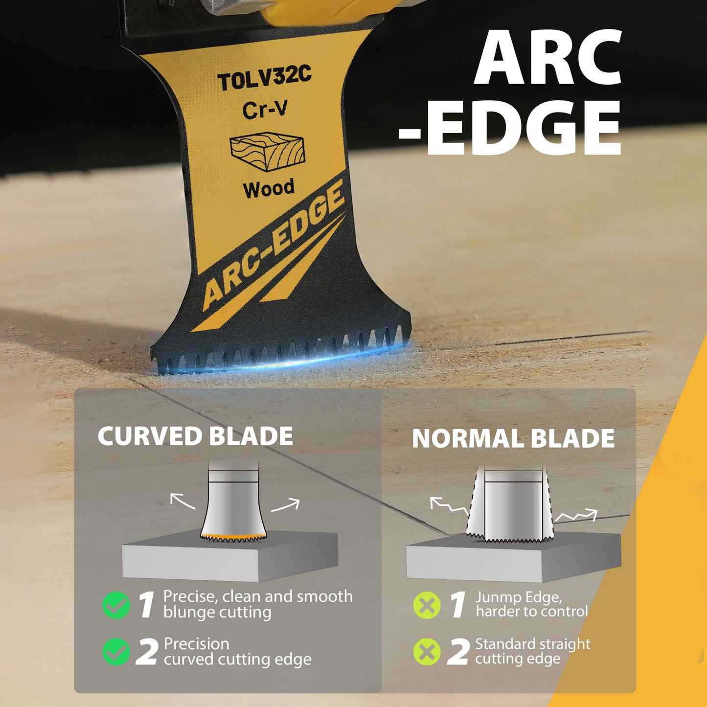 TOLESA 3/50Pcs Arc Edge Oscillating Saw Blades Set Japanese Tooth Oscillating Multitool Blades for Wood Plastic Clean Cut