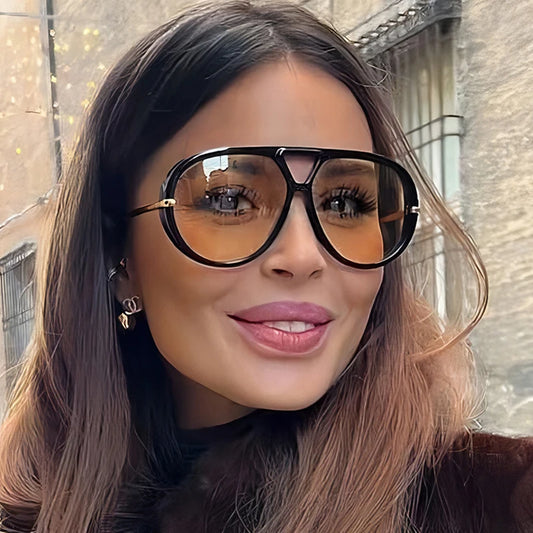 Oversized Oval Pilot Sunglasses for Women — Metal Frame UV400