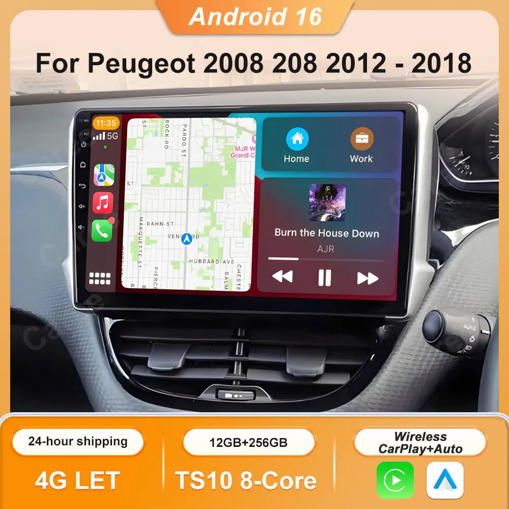 Car Stereo with Apple CarPlay & Android Auto, Compatible with Peugeot 2008 & 208 (2012-2018)