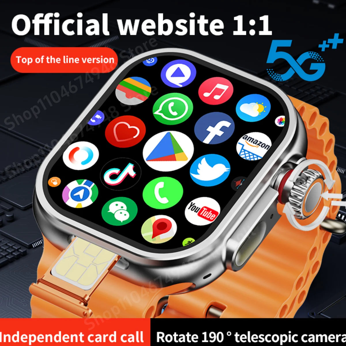 CD12 Smartwatch Upgrade Android 12.0 Smart Watch With 2.26inch Amoled Screen 180° Rotary Camera GPS WIFI Compass Sim Card Slot