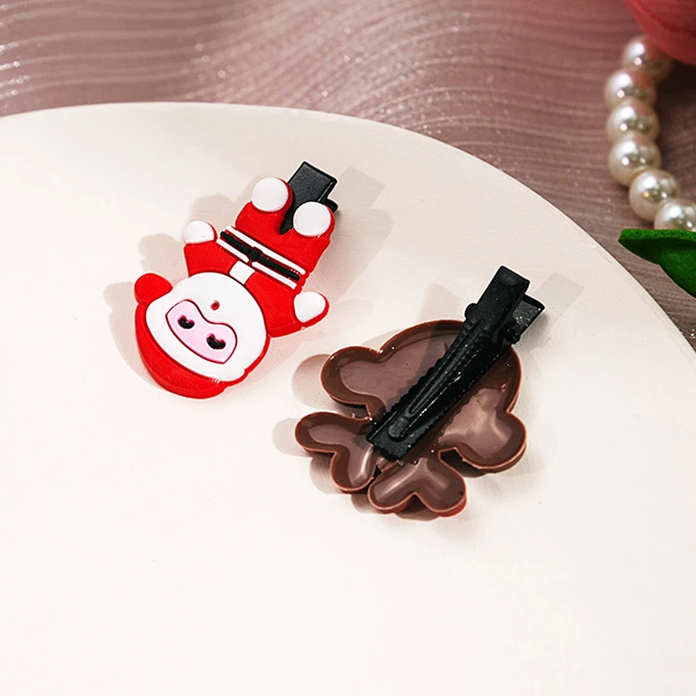 10pcs/Set Funny Christmas Hair Clips Mixed Styles Cartoon Elk Santa Claus Barrettes Kid Girl Xmas Party Headwear Gift