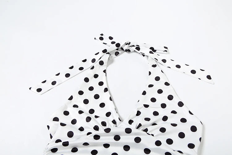 Women's Polka Dot Halter Tank Top – Lace-Up Backless V-Neck Skinny Y2K Streetwear Vest