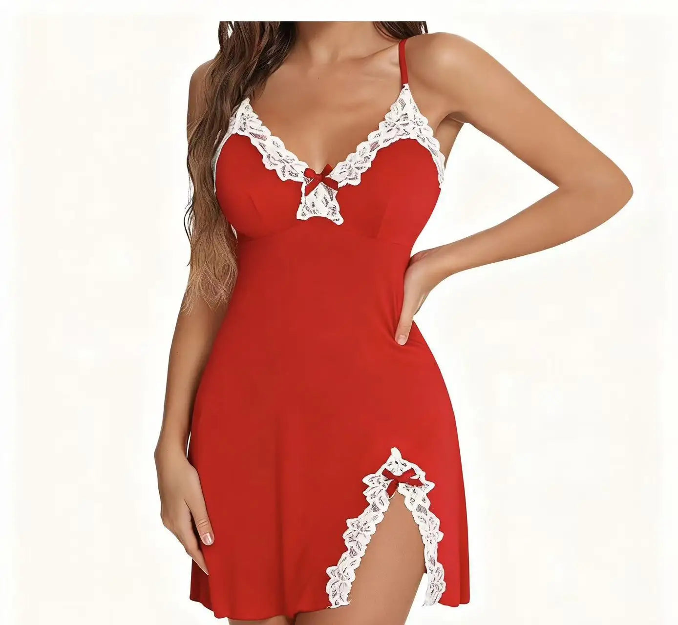 Women's Lace Silk Satin V-Neck Nightgown – Sleeveless Split Hem Soft Lingerie Night Dress | S–5XL (5 Colors)
