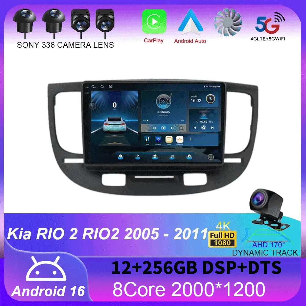 For Kia RIO 2 RIO2 2005 - 2011 Android 16 Bluetooth WIFI Car Radio Multimedia Video Player GPS No 2 Din Free Auto 360 Camera 4G