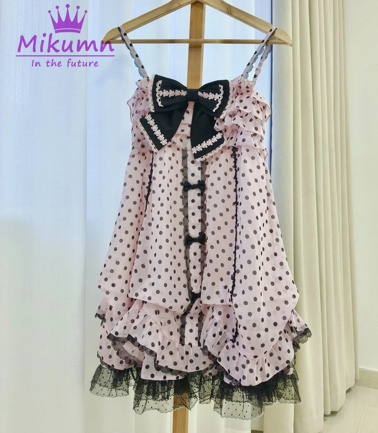 Women's Polka-Dot Bow Mini Dress — Vintage Pink Sleeveless Strap Dress