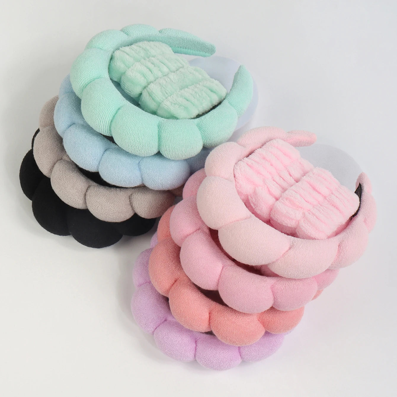 Spa Bubble Headband for Washing Face – Microfiber Puffy Scrunchie Wristband for Skincare & Makeup Routine
