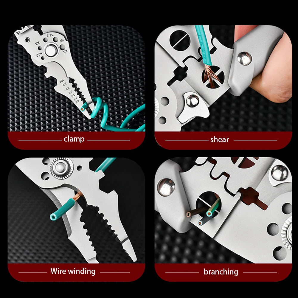 10-in-1 Professional Electrician Wire Stripper Pliers Heavy Duty Cable Cutting Crimping Tool Stainless Steel with Non-Slip Grip