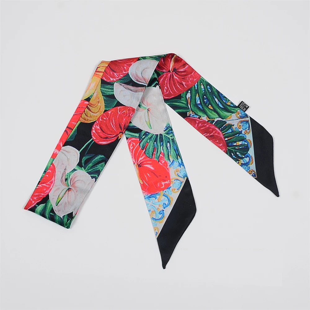 Tarot Constellation Silk Scarf for Women - Skinny Twill Neckerchief