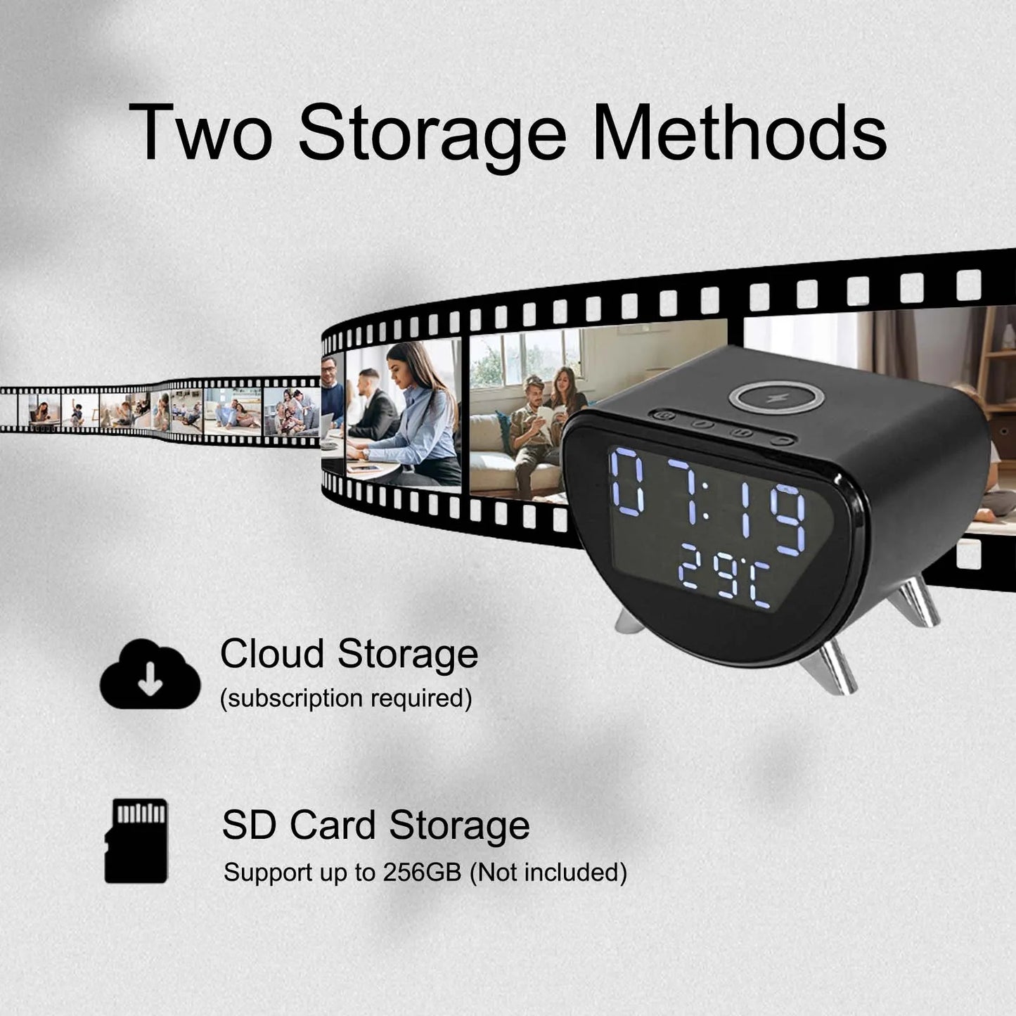 4K WiFi Clock Camera — Wireless Charging Home Security Monitor