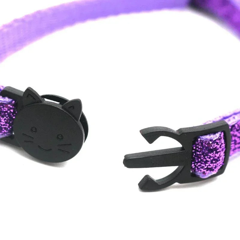 Glitter Velvet Cat Collar with Bell - Cat Face Safety Buckle – photo 2