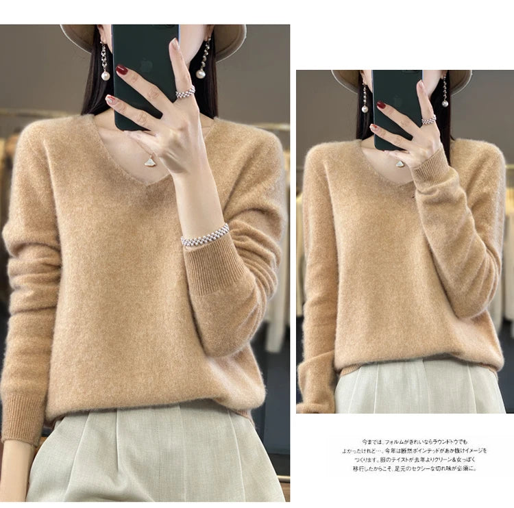 Women's Merino Wool V-Neck Sweater